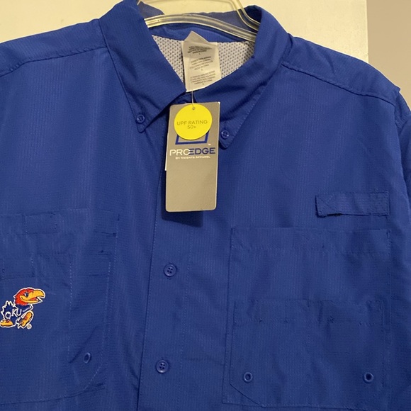 Pro Edge by Knights Apparel Men’s Jayhawks Button Down Short Sleeve Shirt - Picture 2 of 9